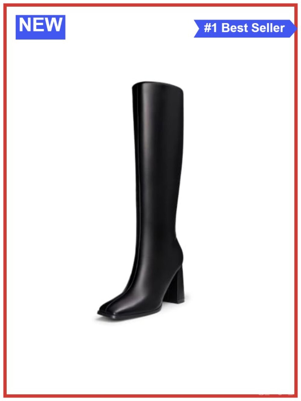 Women's Knee High Faux Leather Square Toe Heel Boots Side Zip